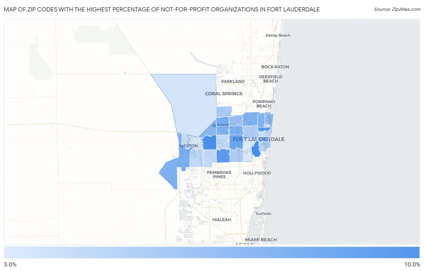 Zip Codes with the Highest Percentage of Not-for-profit Organizations in Fort Lauderdale Map