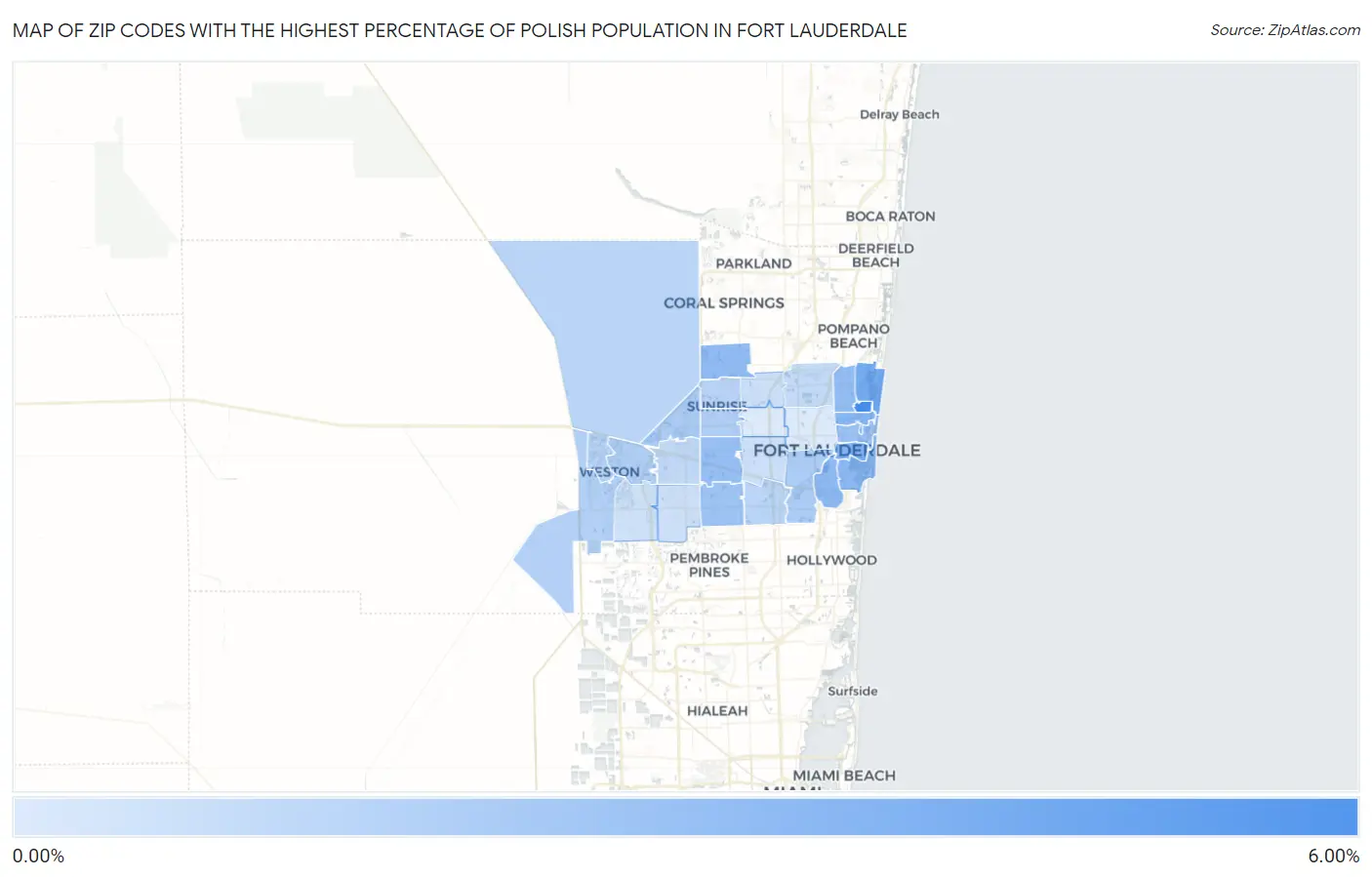 Zip Codes with the Highest Percentage of Polish Population in Fort Lauderdale Map