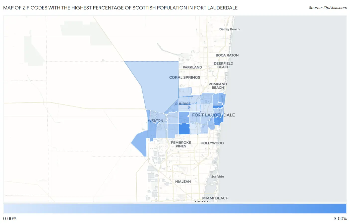 Zip Codes with the Highest Percentage of Scottish Population in Fort Lauderdale Map