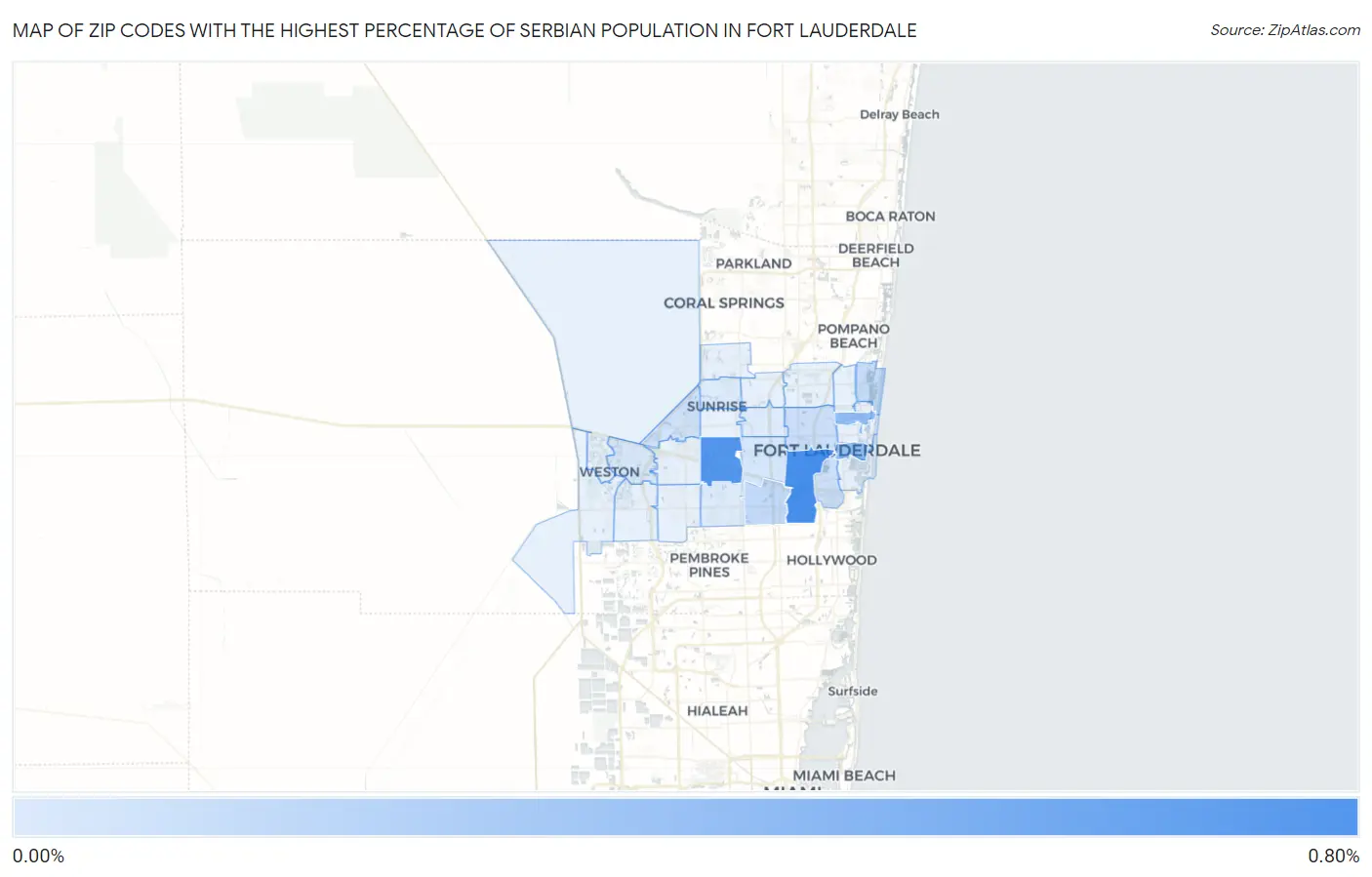 Zip Codes with the Highest Percentage of Serbian Population in Fort Lauderdale Map