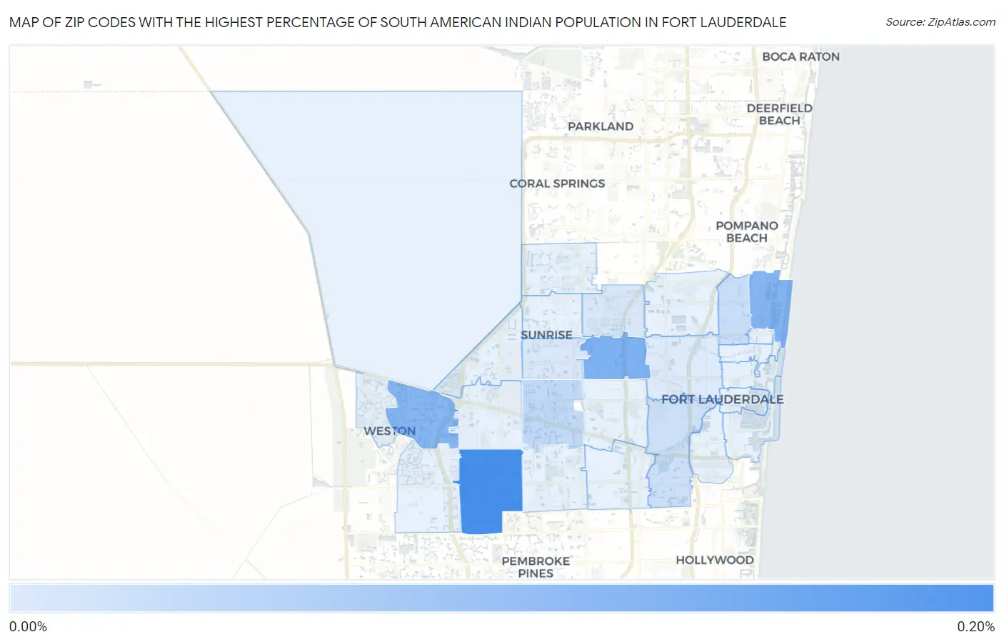 Zip Codes with the Highest Percentage of South American Indian Population in Fort Lauderdale Map