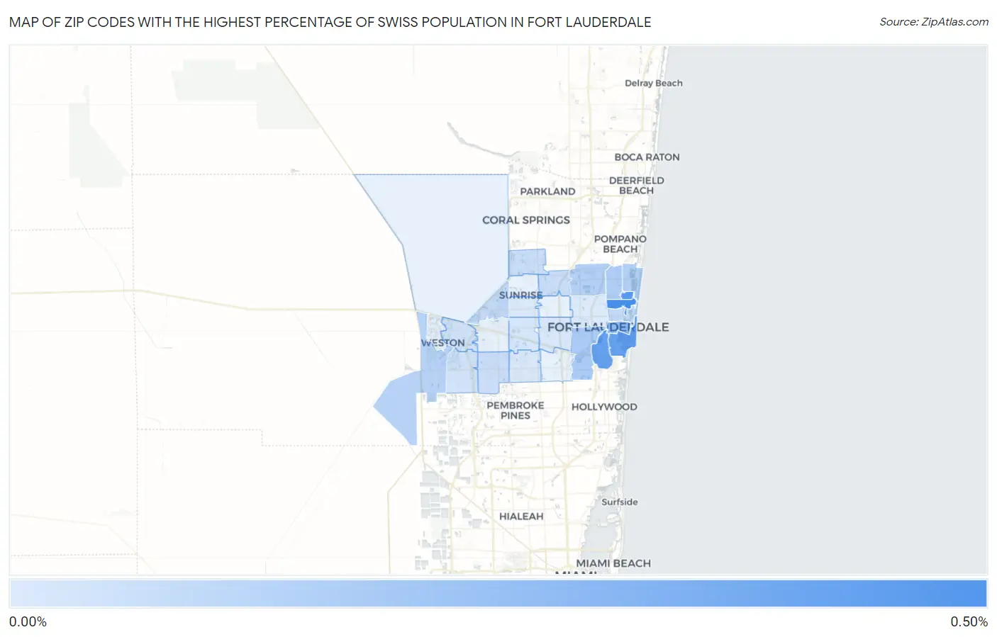 Zip Codes with the Highest Percentage of Swiss Population in Fort Lauderdale Map
