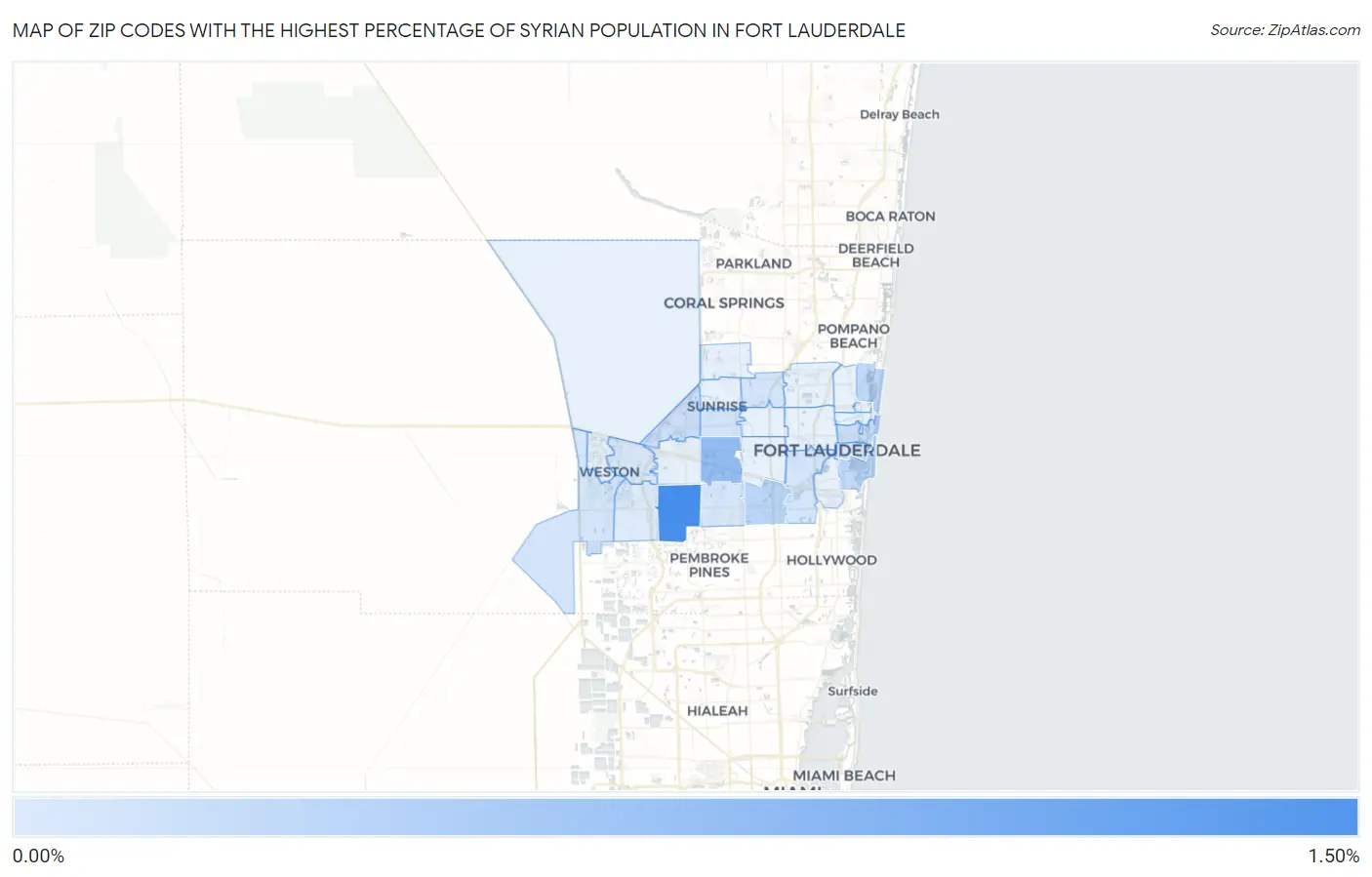 Zip Codes with the Highest Percentage of Syrian Population in Fort Lauderdale Map