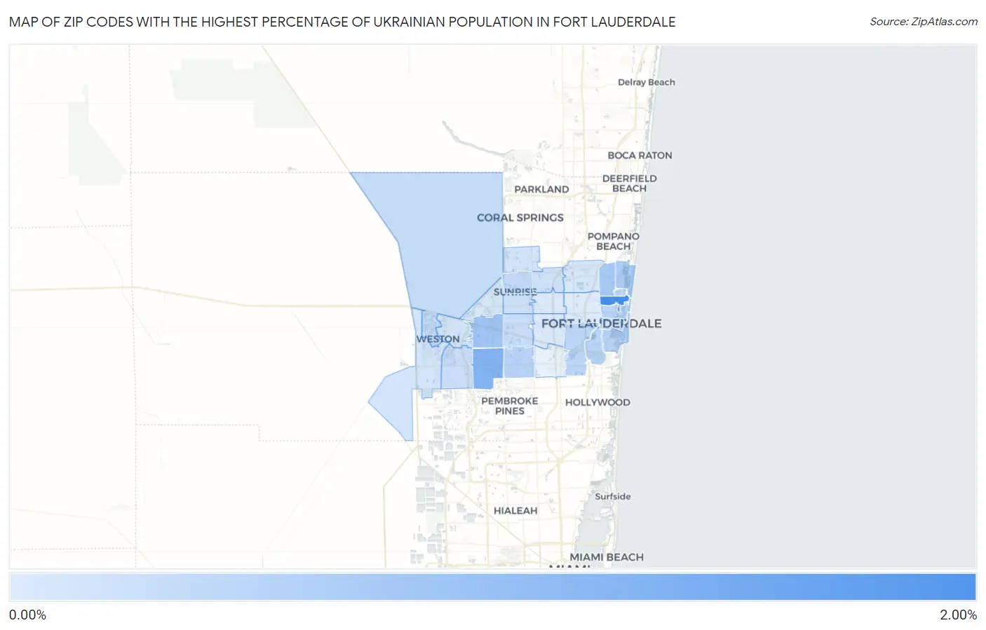Zip Codes with the Highest Percentage of Ukrainian Population in Fort Lauderdale Map