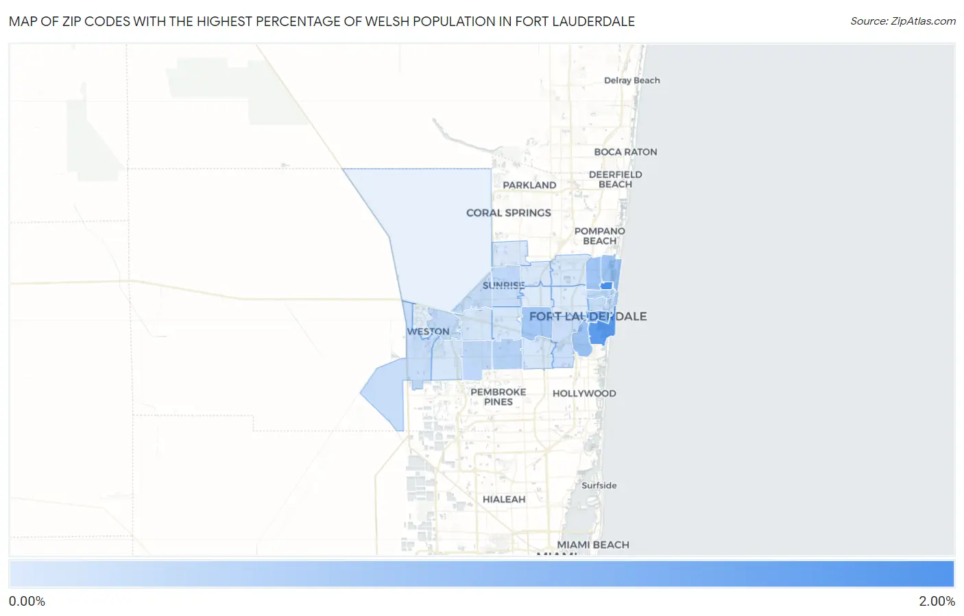 Zip Codes with the Highest Percentage of Welsh Population in Fort Lauderdale Map