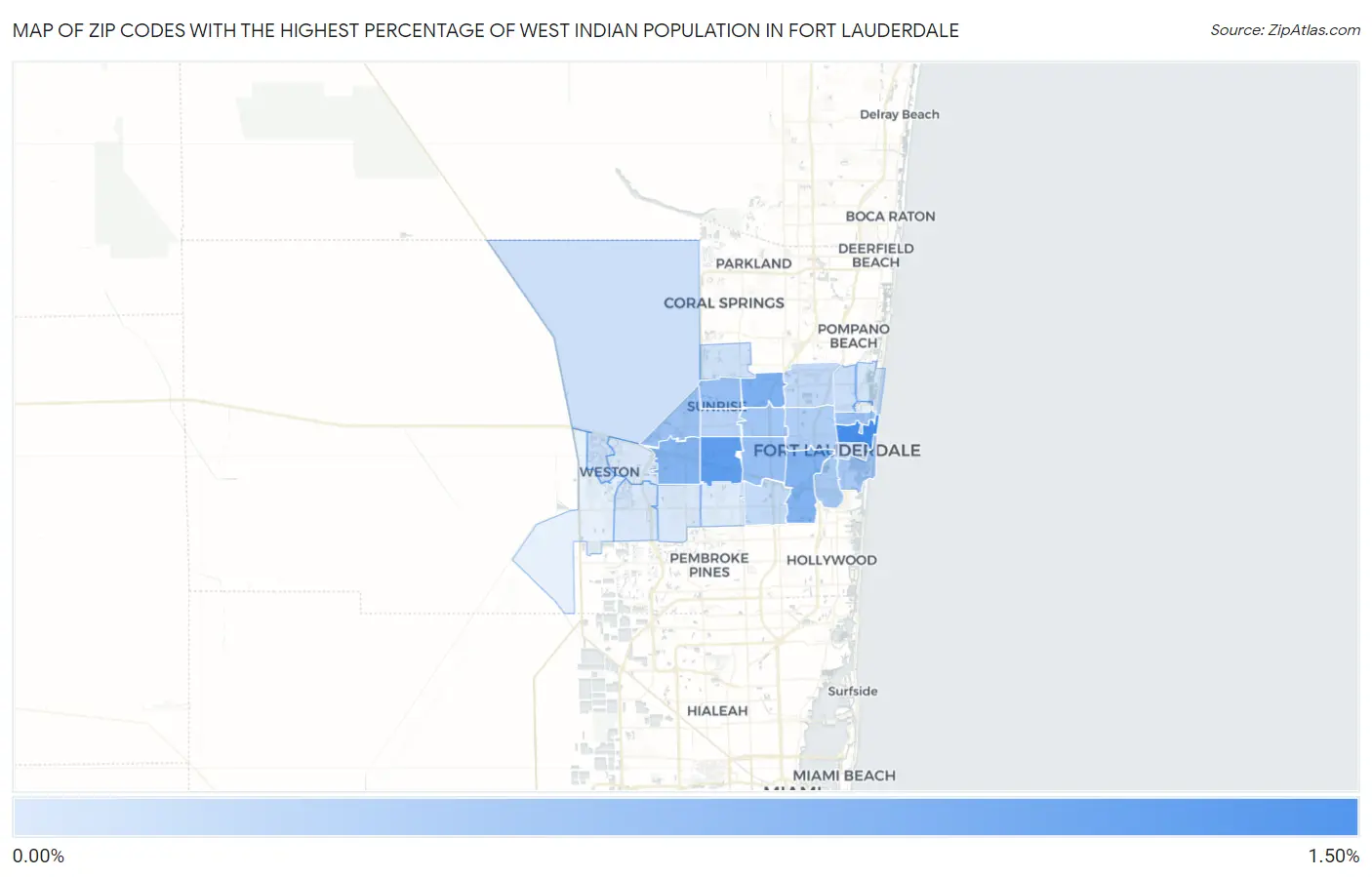 Zip Codes with the Highest Percentage of West Indian Population in Fort Lauderdale Map
