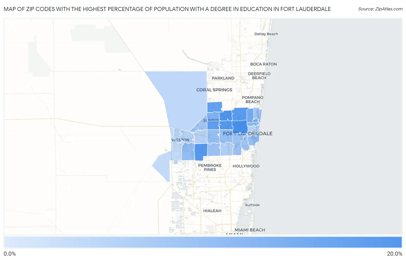 Zip Codes with the Highest Percentage of Population with a Degree in Education in Fort Lauderdale Map
