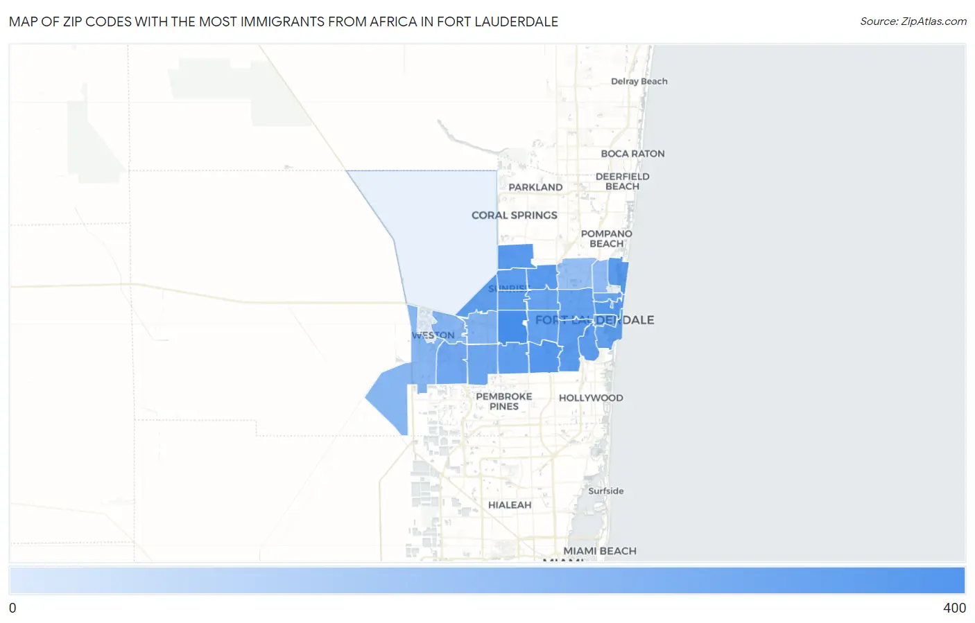 Zip Codes with the Most Immigrants from Africa in Fort Lauderdale Map