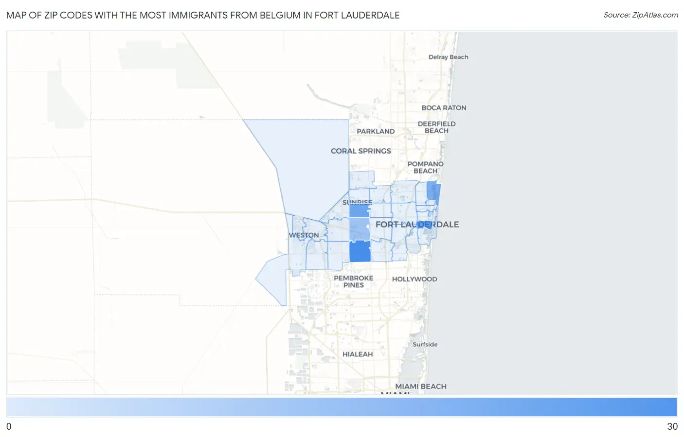 Zip Codes with the Most Immigrants from Belgium in Fort Lauderdale Map