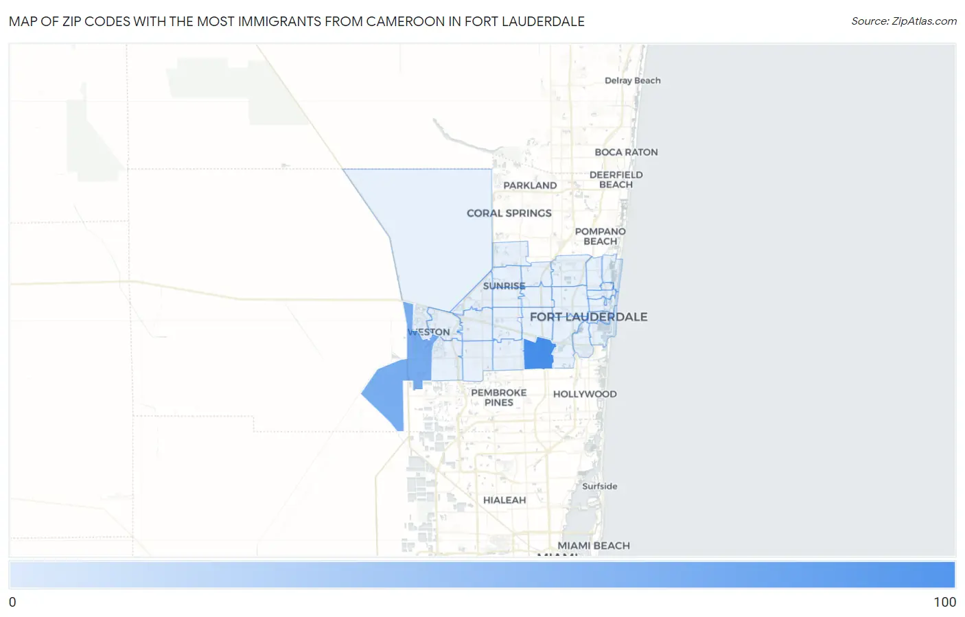 Zip Codes with the Most Immigrants from Cameroon in Fort Lauderdale Map