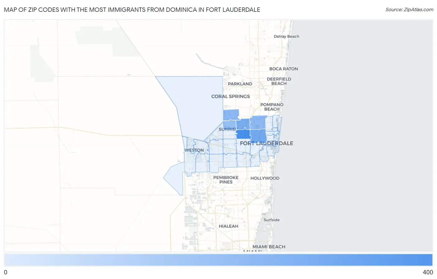 Zip Codes with the Most Immigrants from Dominica in Fort Lauderdale Map