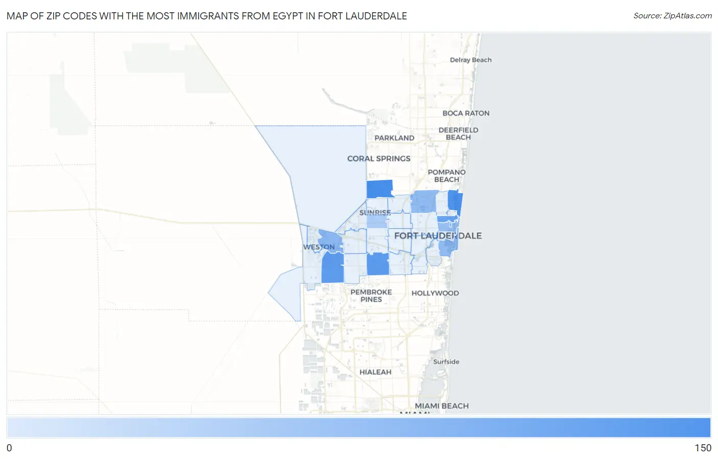 Zip Codes with the Most Immigrants from Egypt in Fort Lauderdale Map