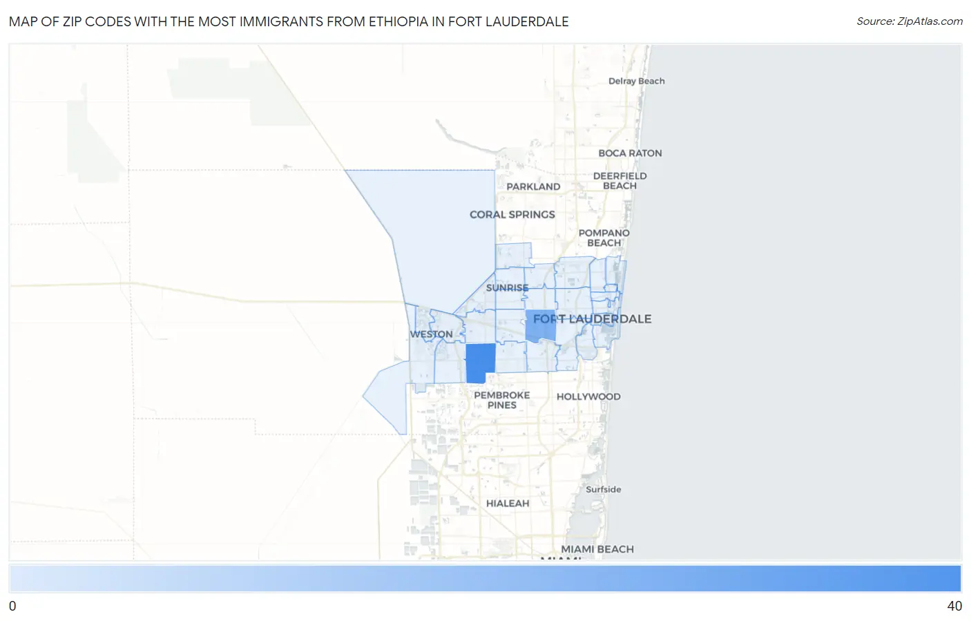 Zip Codes with the Most Immigrants from Ethiopia in Fort Lauderdale Map