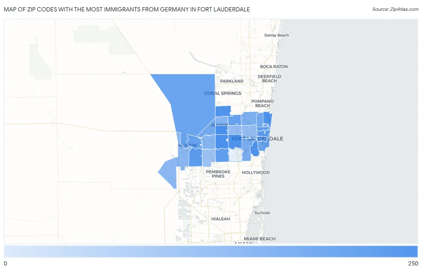 Zip Codes with the Most Immigrants from Germany in Fort Lauderdale Map