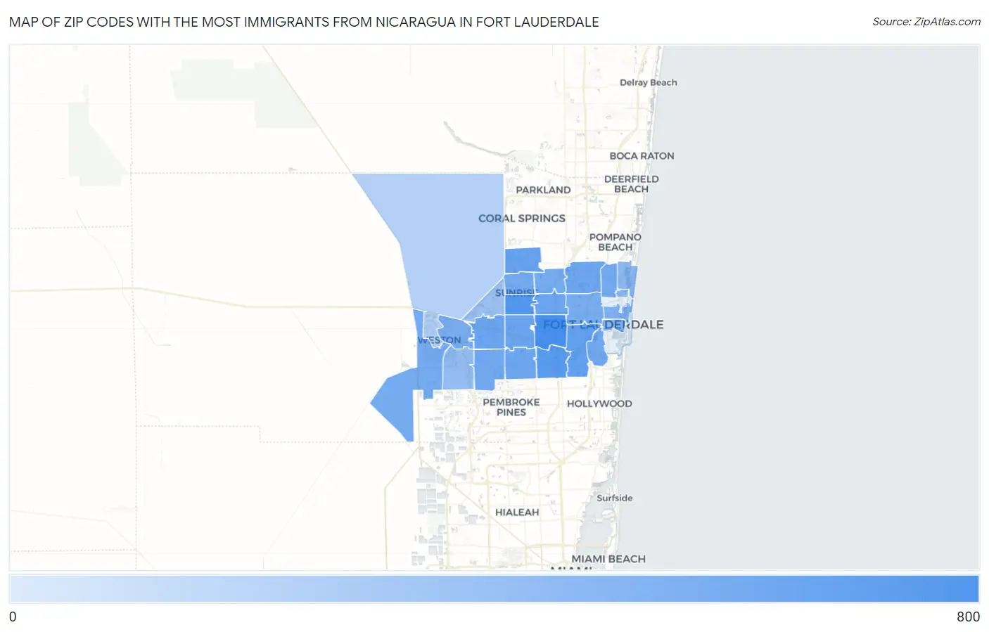 Zip Codes with the Most Immigrants from Nicaragua in Fort Lauderdale Map