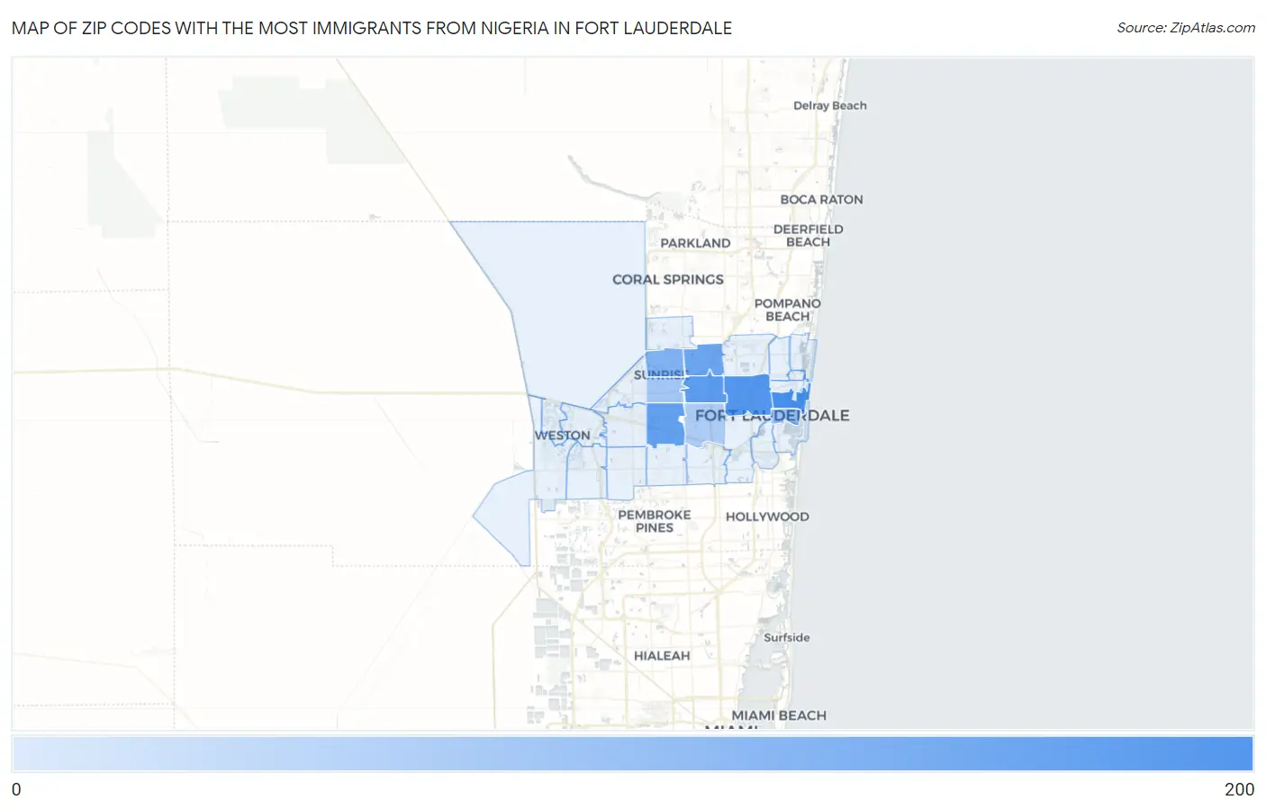 Zip Codes with the Most Immigrants from Nigeria in Fort Lauderdale Map