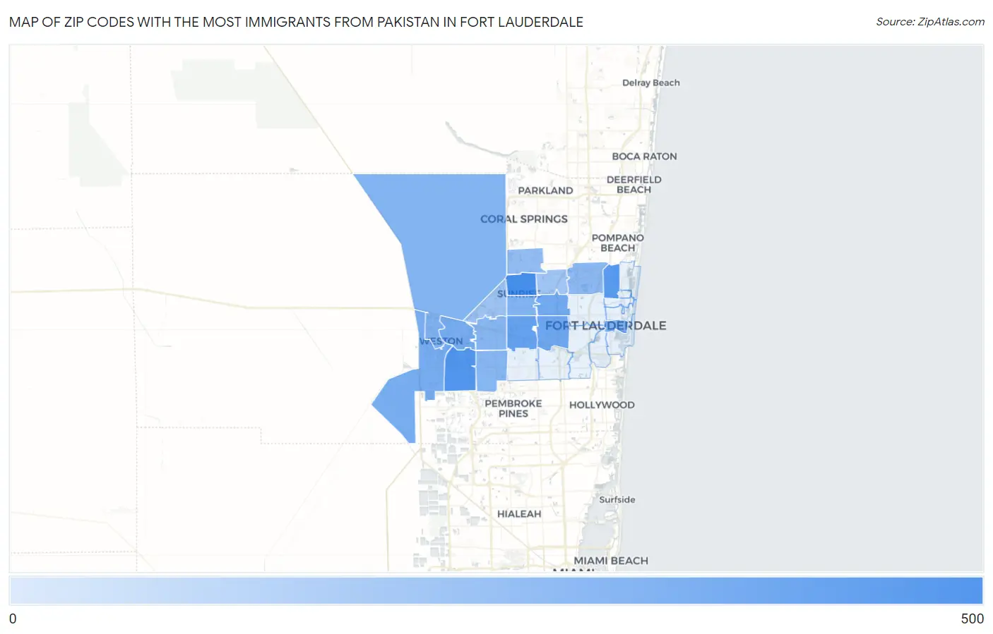 Zip Codes with the Most Immigrants from Pakistan in Fort Lauderdale Map