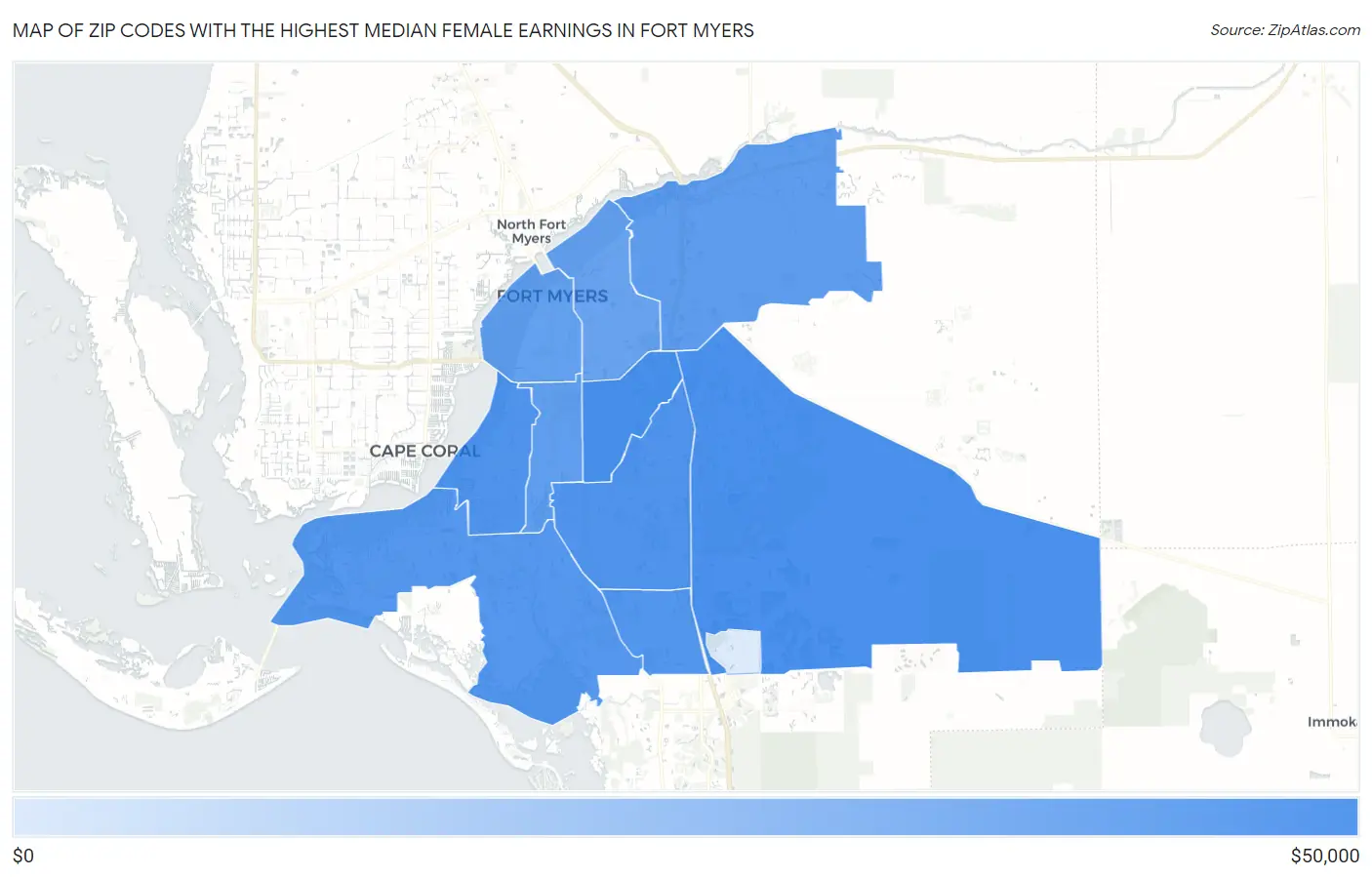 Zip Codes with the Highest Median Female Earnings in Fort Myers Map