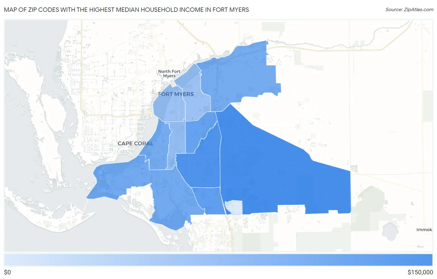Zip Codes with the Highest Median Household Income in Fort Myers Map