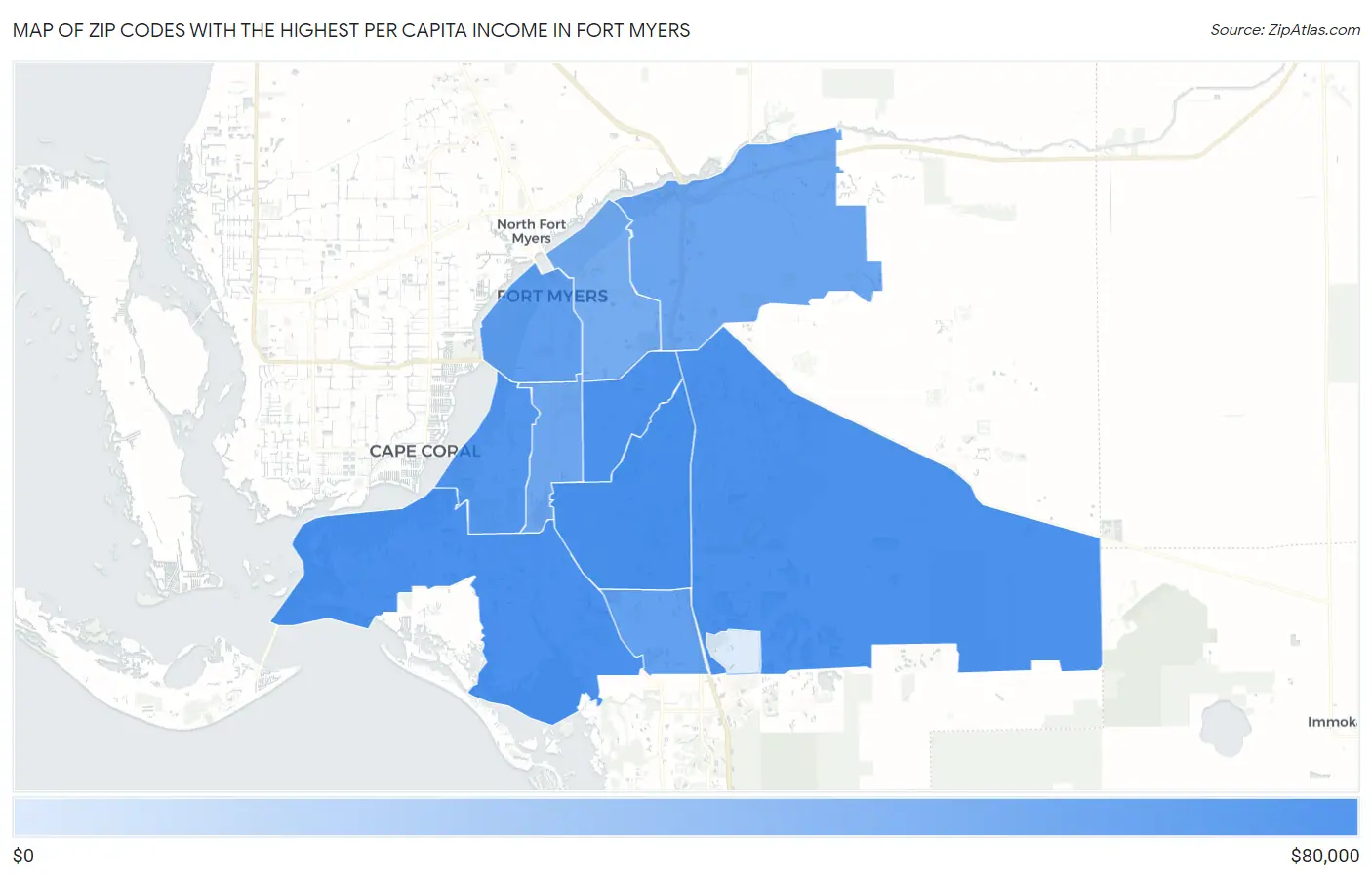 Zip Codes with the Highest Per Capita Income in Fort Myers Map