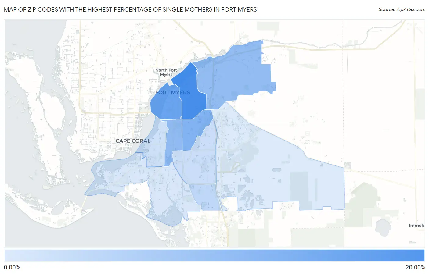Zip Codes with the Highest Percentage of Single Mothers in Fort Myers Map