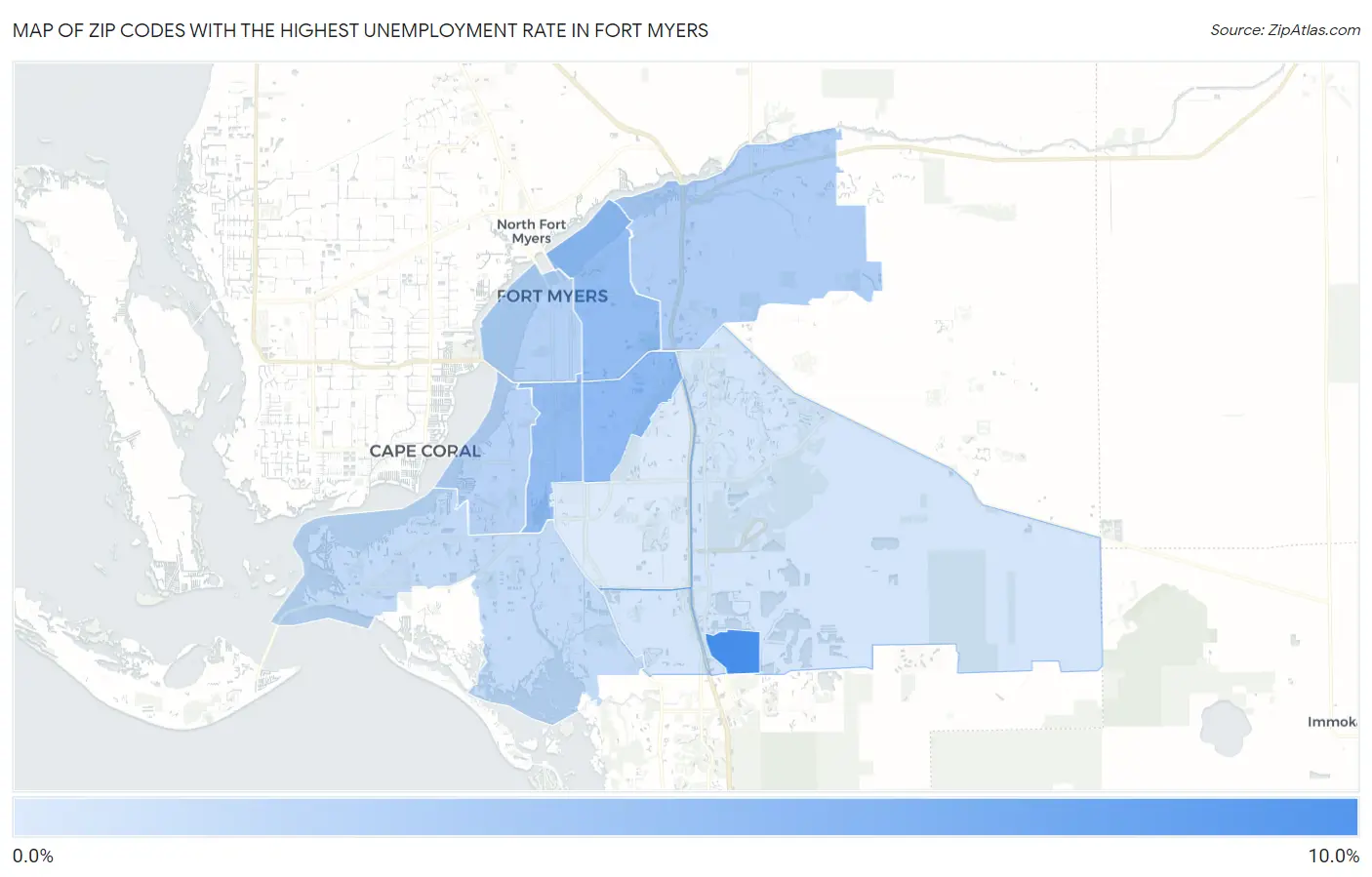 Zip Codes with the Highest Unemployment Rate in Fort Myers Map