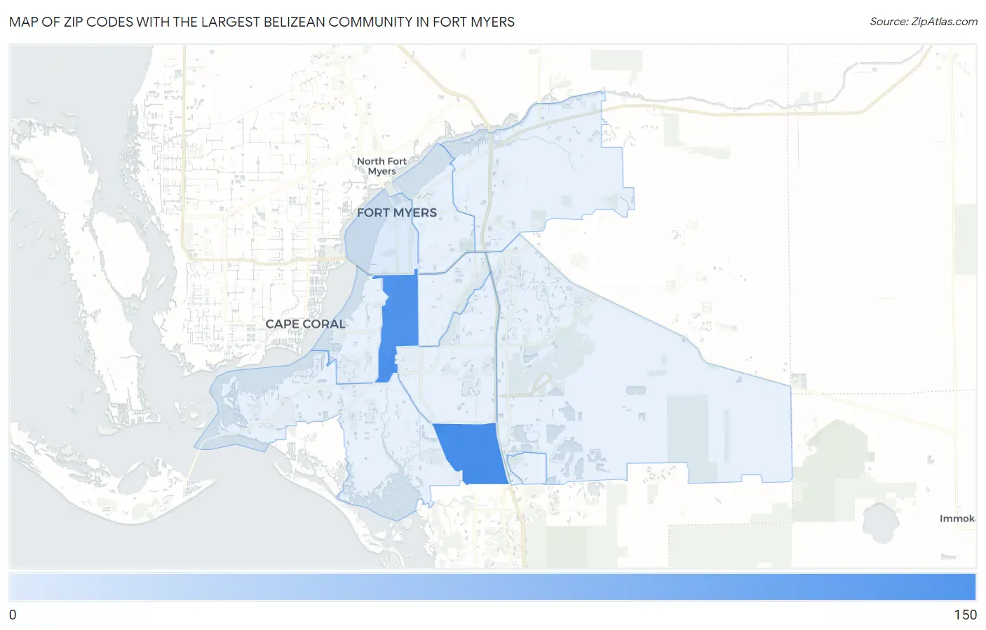 Zip Codes with the Largest Belizean Community in Fort Myers Map