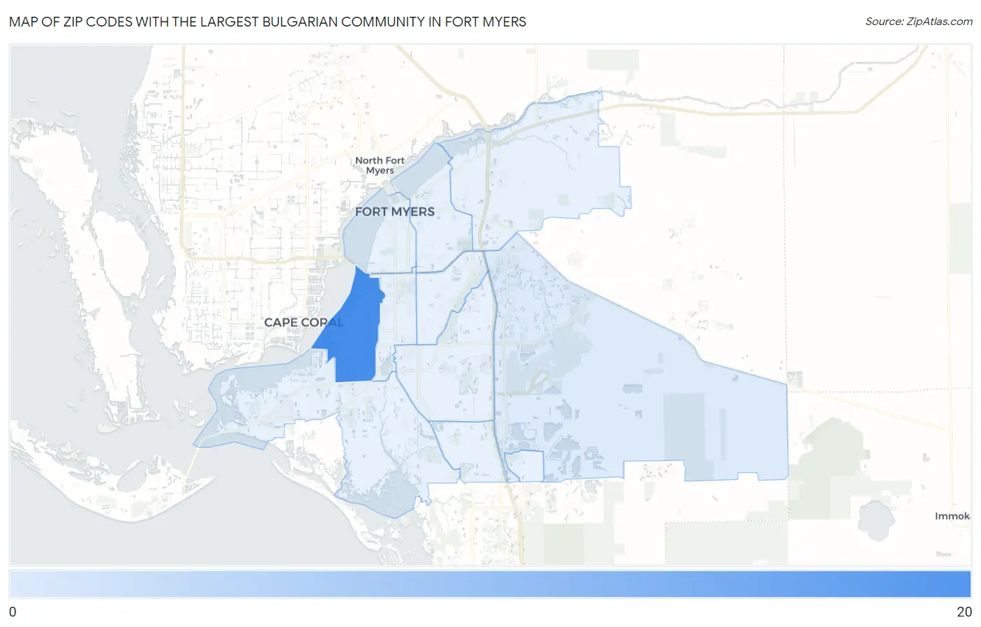 Zip Codes with the Largest Bulgarian Community in Fort Myers Map