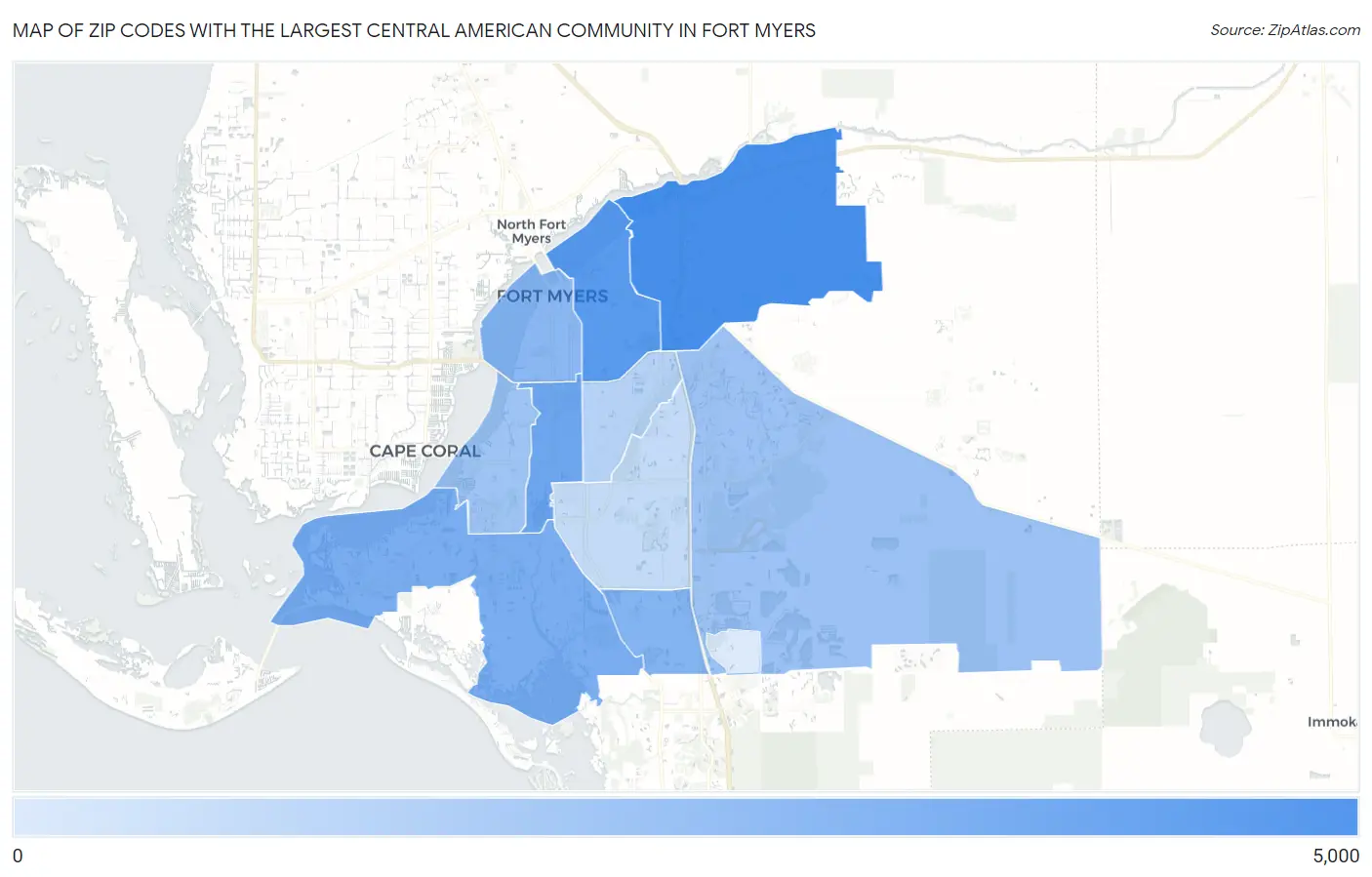 Zip Codes with the Largest Central American Community in Fort Myers Map