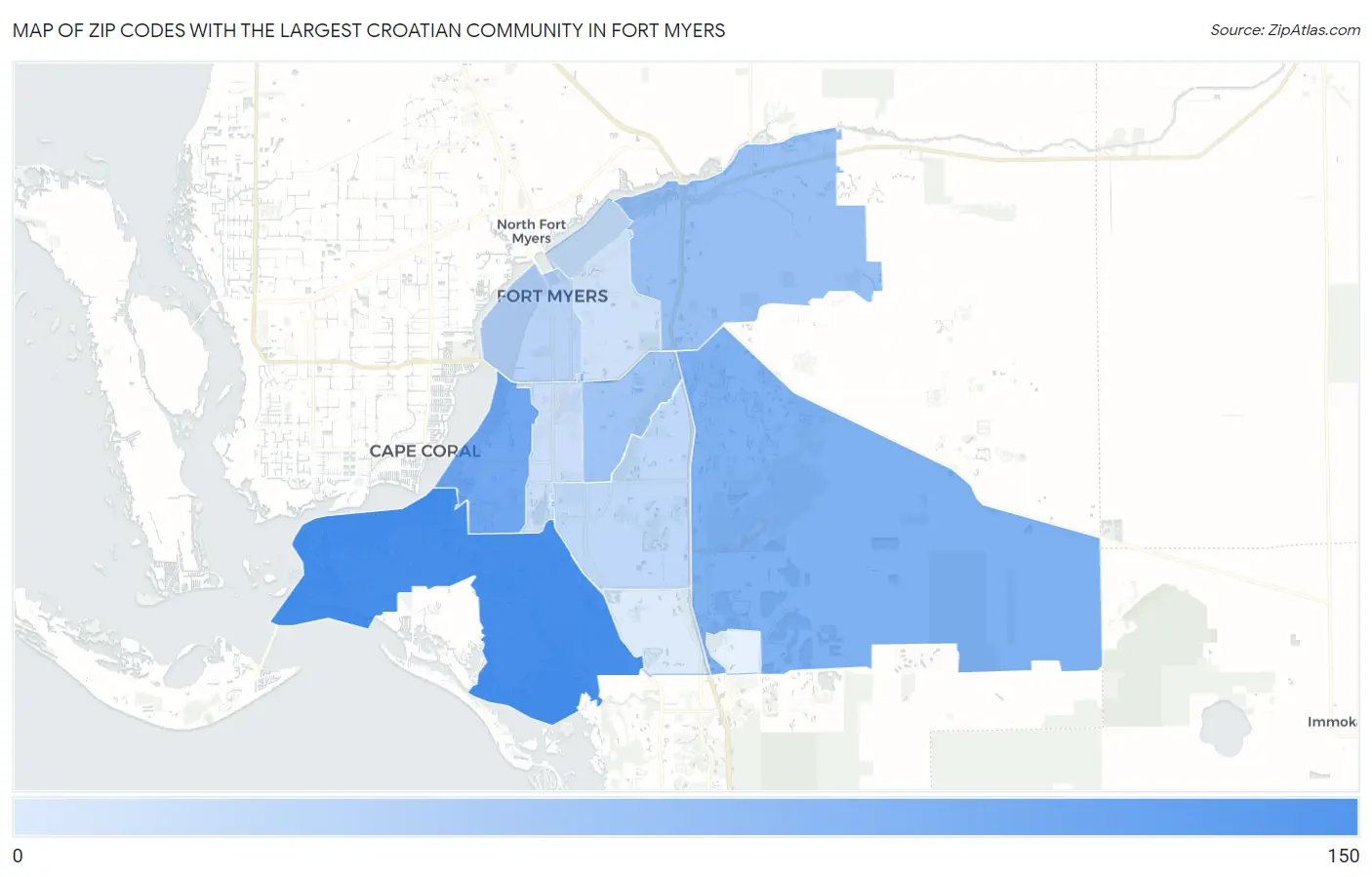 Zip Codes with the Largest Croatian Community in Fort Myers Map