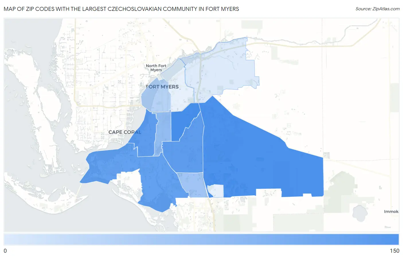 Zip Codes with the Largest Czechoslovakian Community in Fort Myers Map