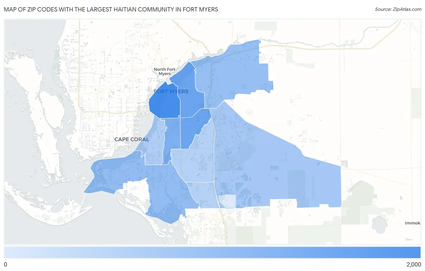 Zip Codes with the Largest Haitian Community in Fort Myers Map