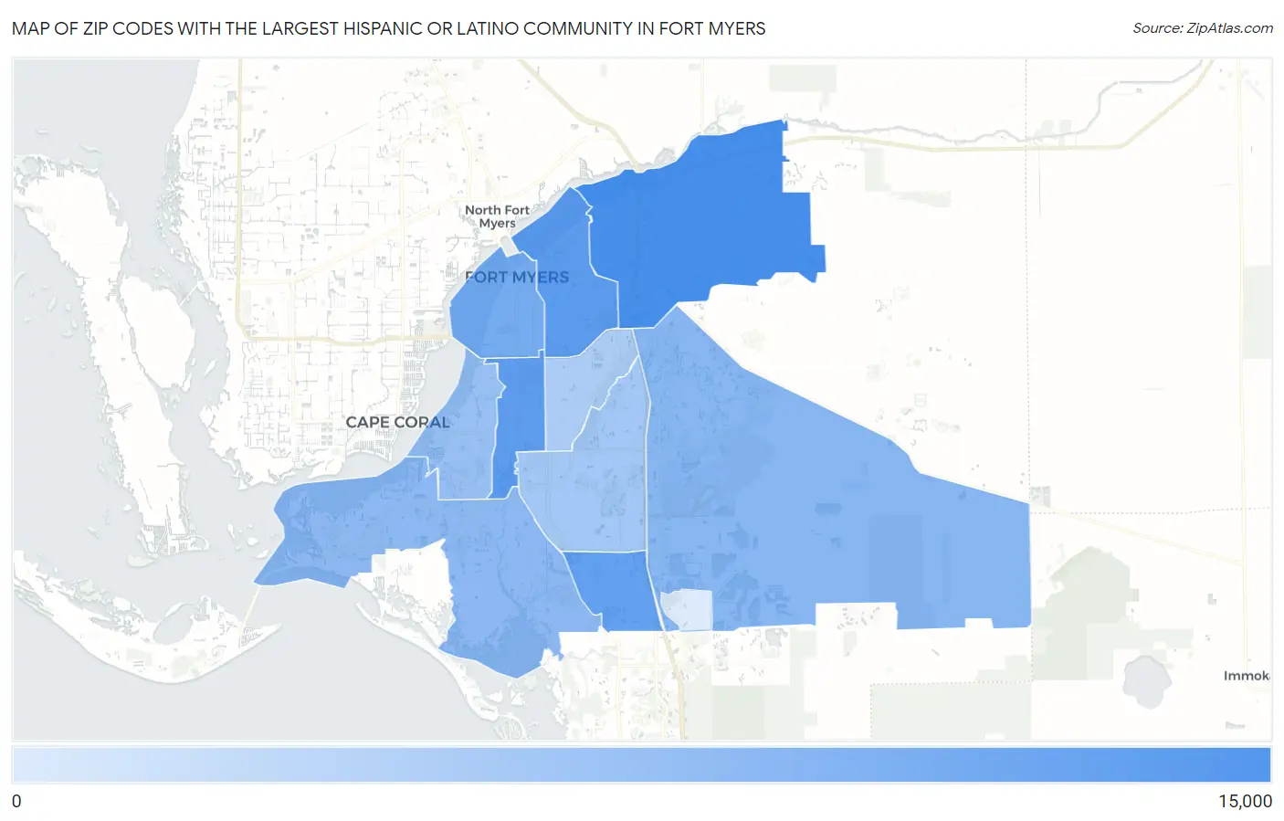 Zip Codes with the Largest Hispanic or Latino Community in Fort Myers Map