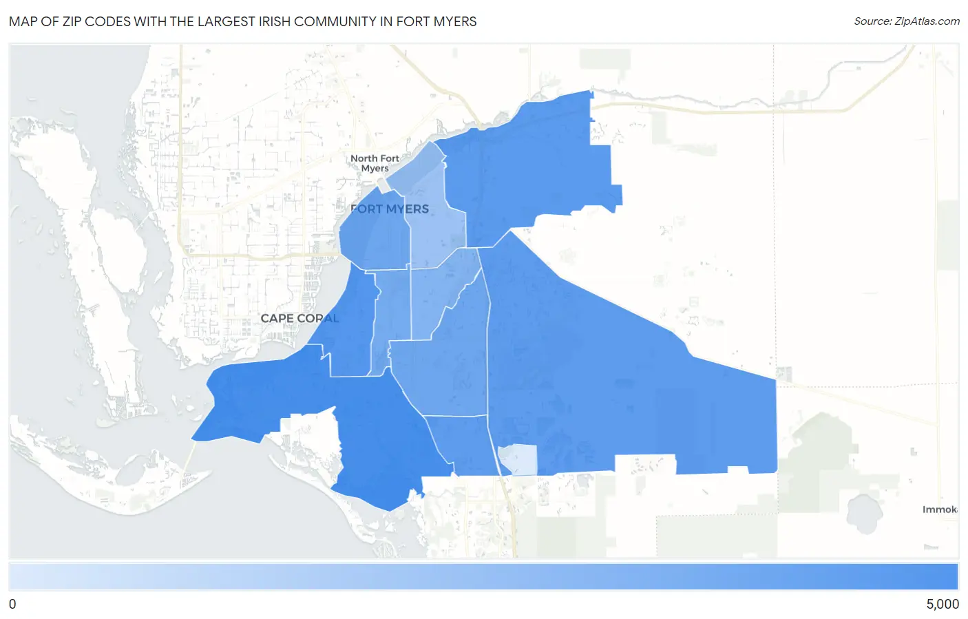 Zip Codes with the Largest Irish Community in Fort Myers Map