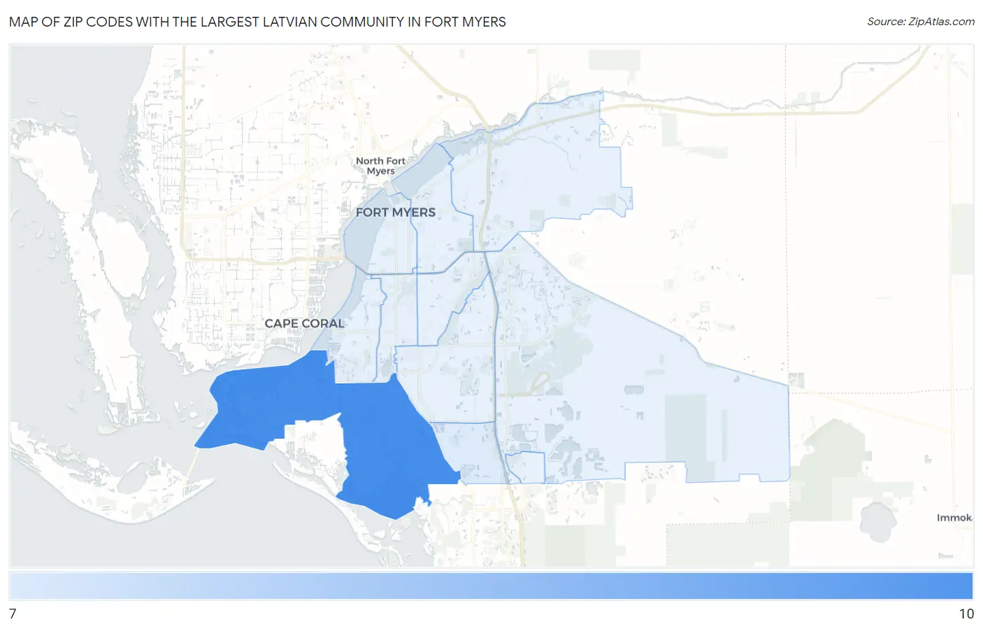 Zip Codes with the Largest Latvian Community in Fort Myers Map