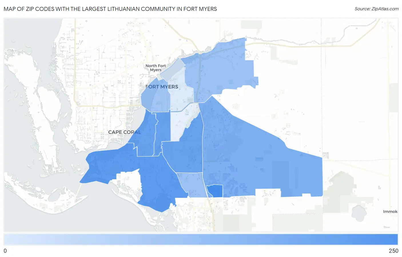 Zip Codes with the Largest Lithuanian Community in Fort Myers Map