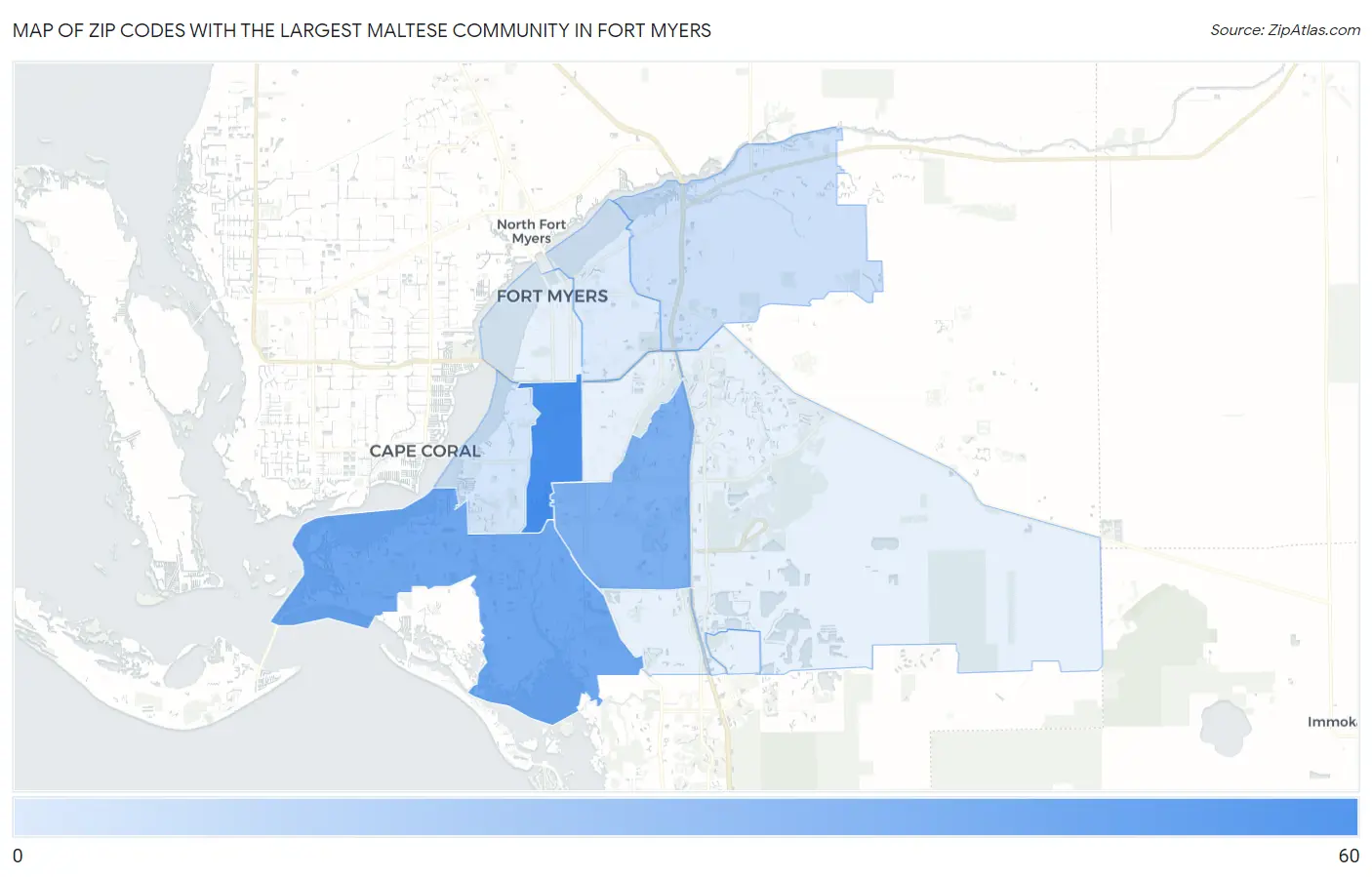 Zip Codes with the Largest Maltese Community in Fort Myers Map