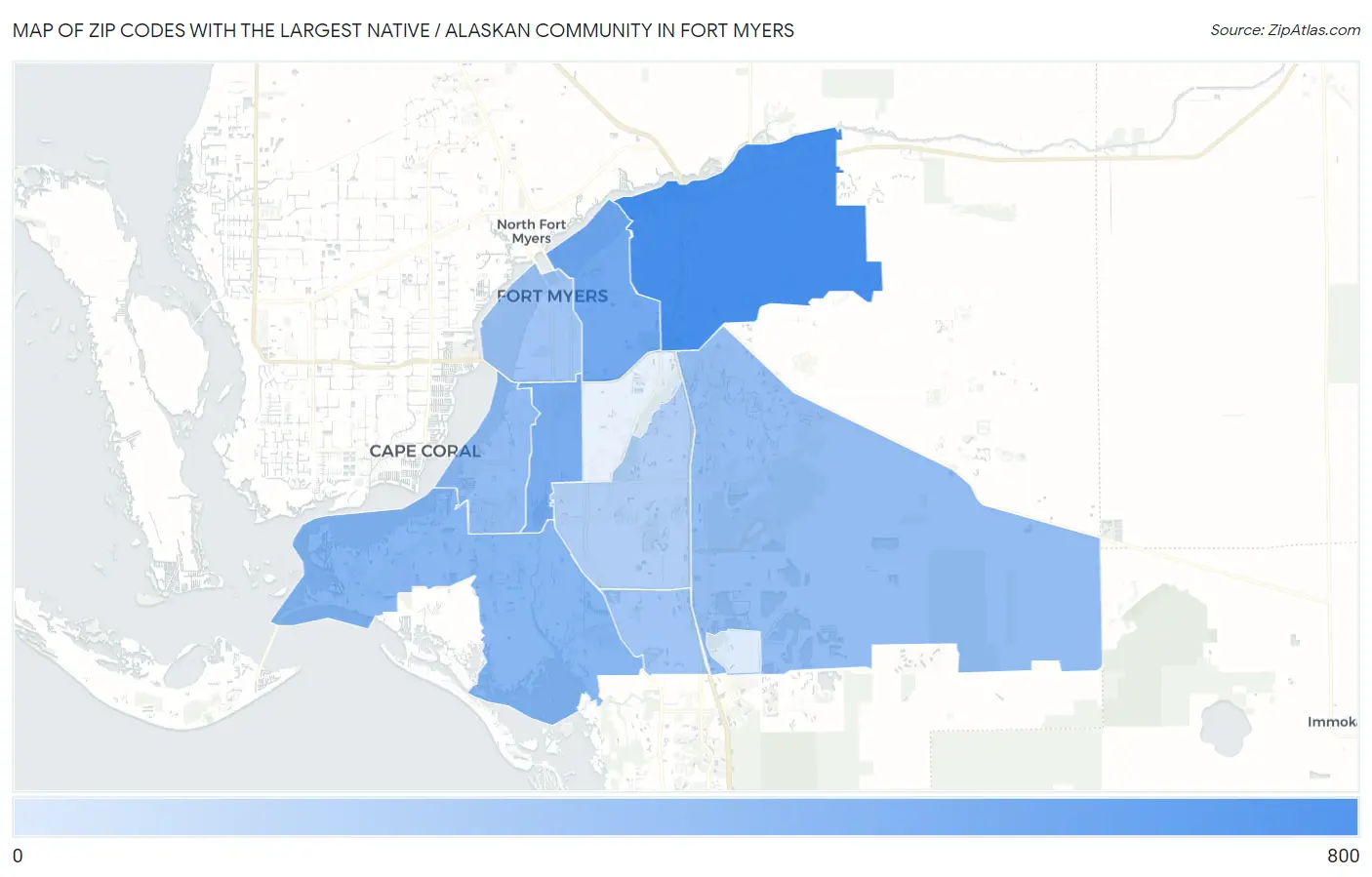 Zip Codes with the Largest Native / Alaskan Community in Fort Myers Map