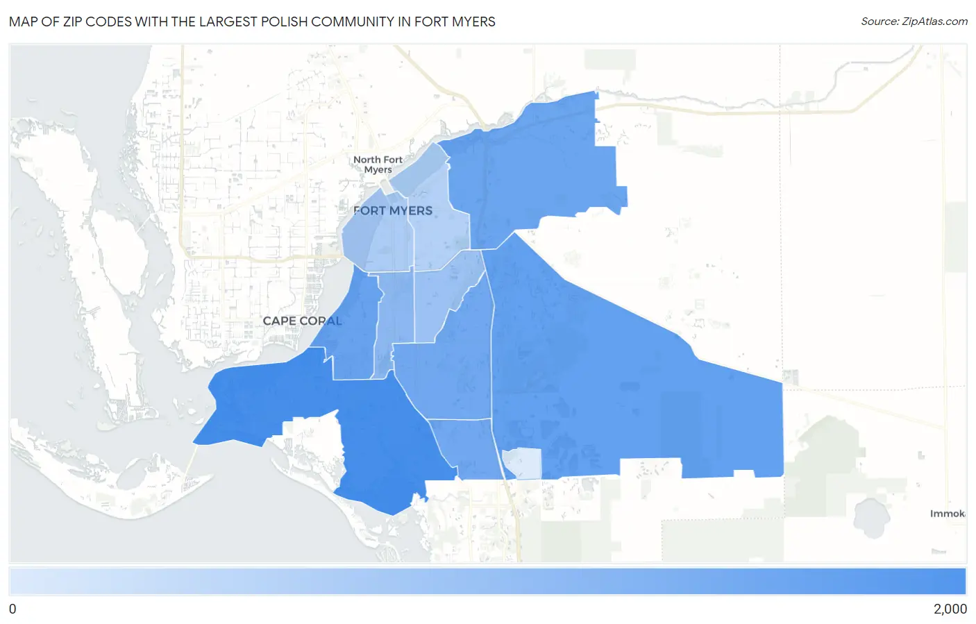 Zip Codes with the Largest Polish Community in Fort Myers Map