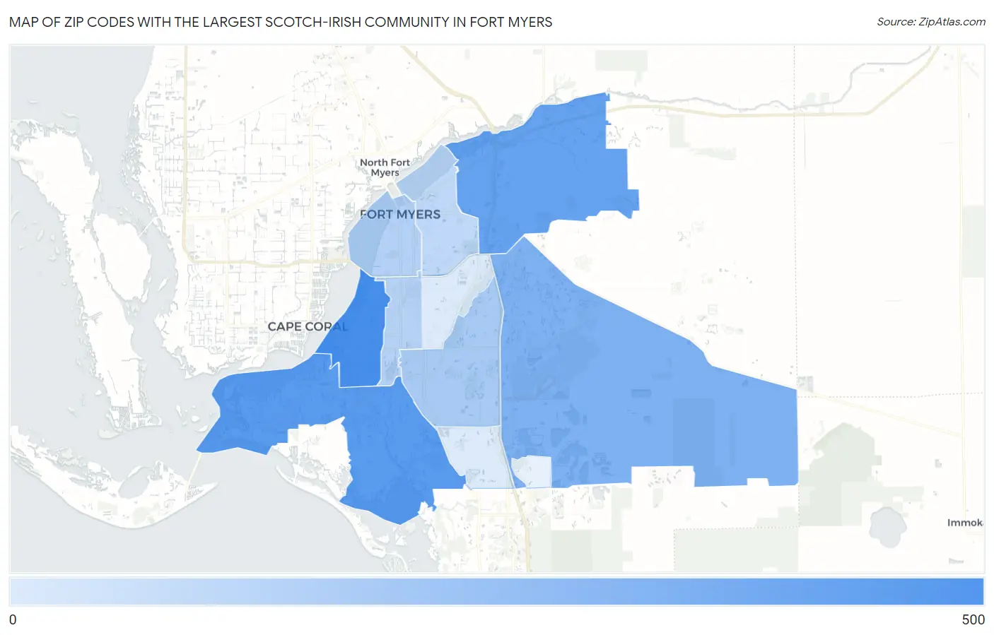 Zip Codes with the Largest Scotch-Irish Community in Fort Myers Map