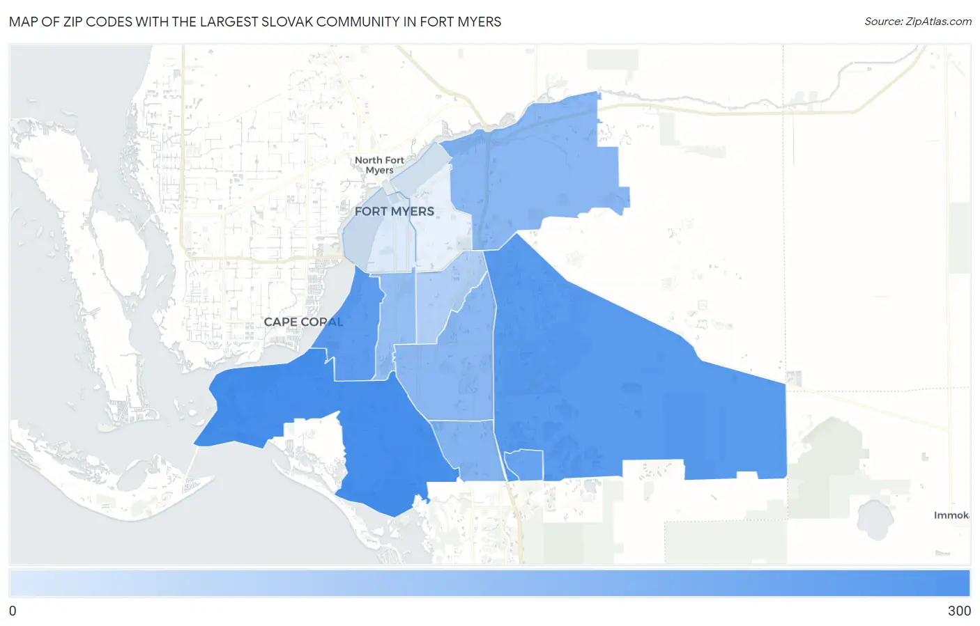 Zip Codes with the Largest Slovak Community in Fort Myers Map