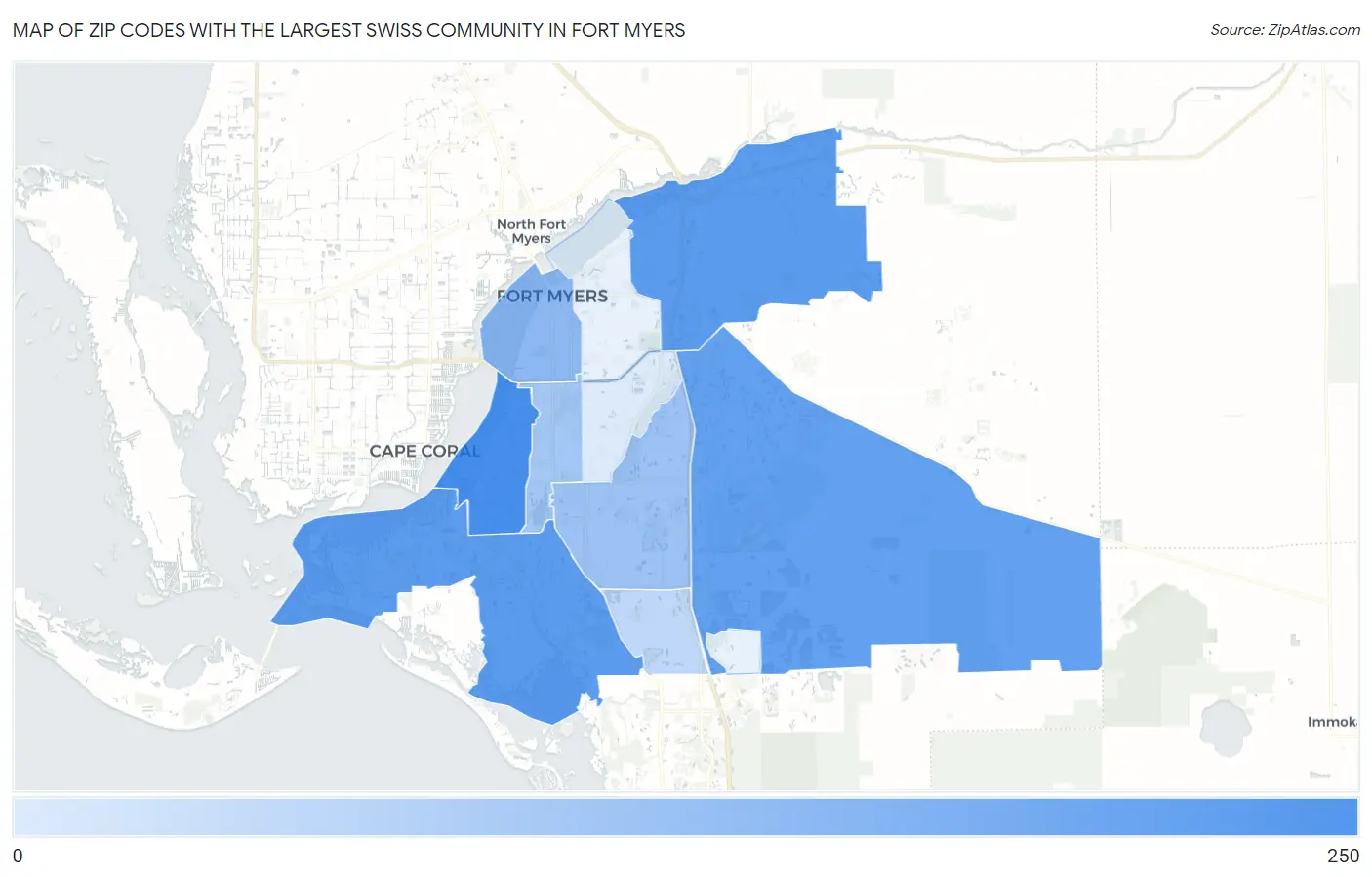Zip Codes with the Largest Swiss Community in Fort Myers Map