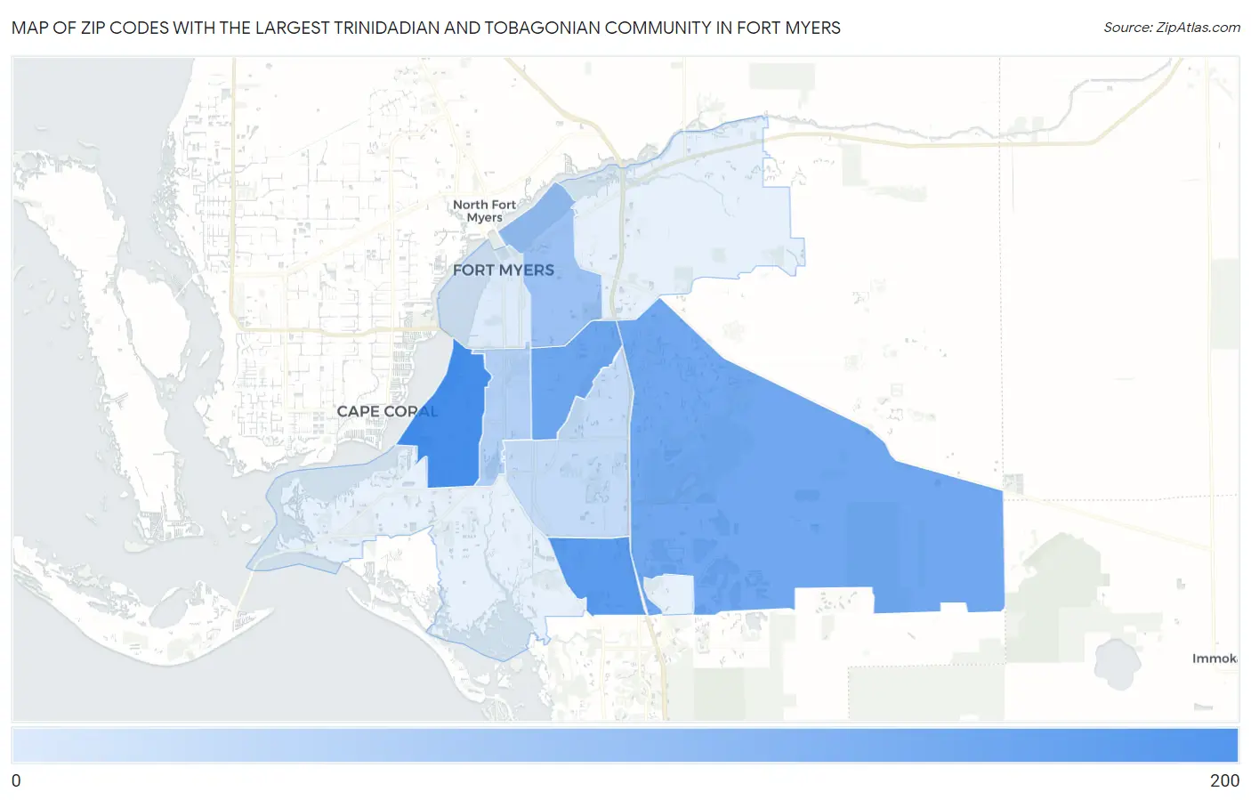 Zip Codes with the Largest Trinidadian and Tobagonian Community in Fort Myers Map