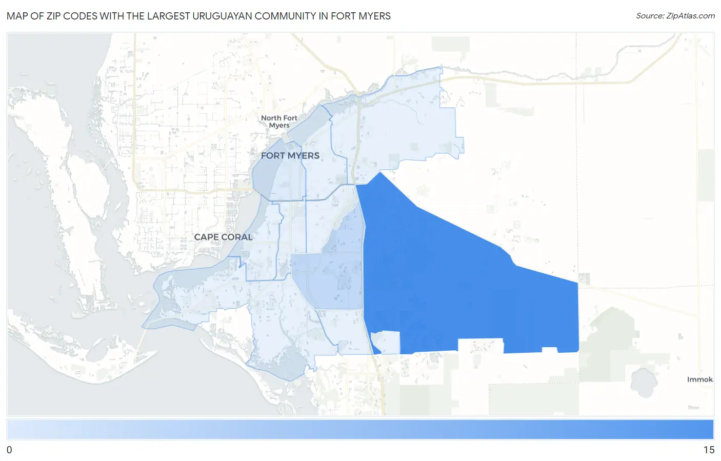 Zip Codes with the Largest Uruguayan Community in Fort Myers Map