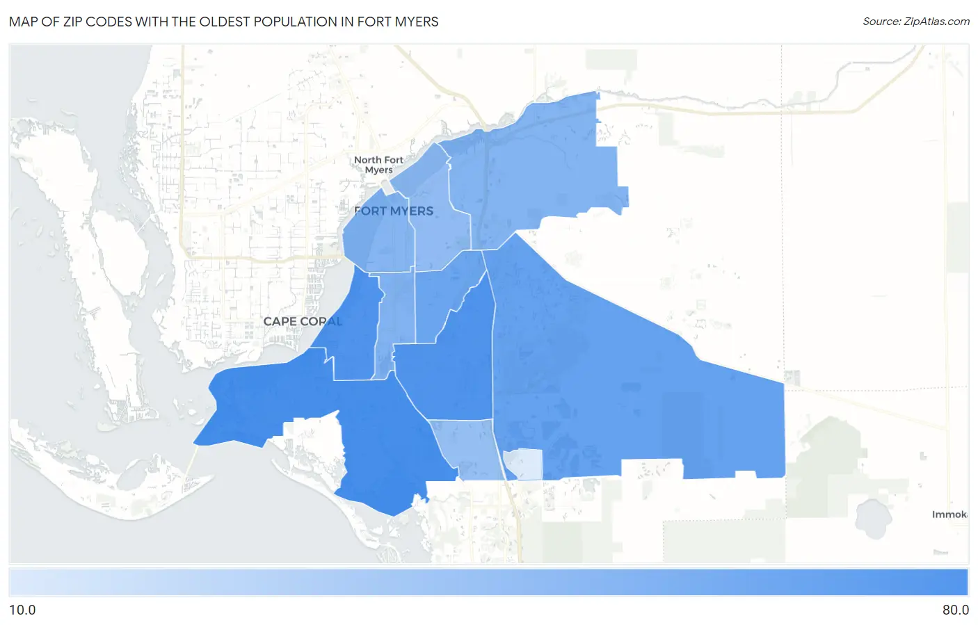 Zip Codes with the Oldest Population in Fort Myers Map