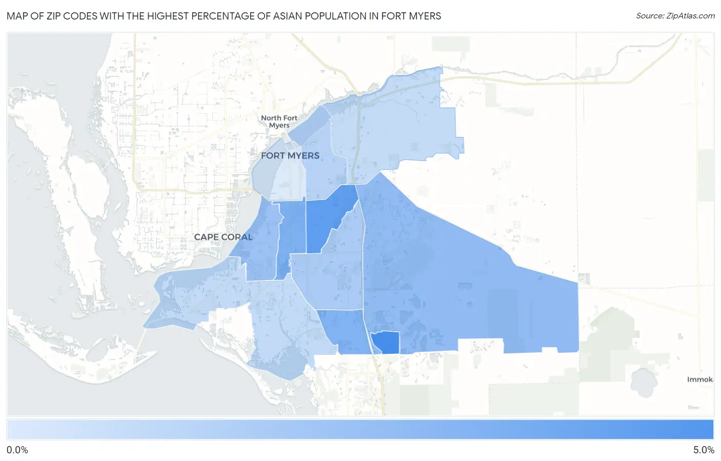Zip Codes with the Highest Percentage of Asian Population in Fort Myers Map