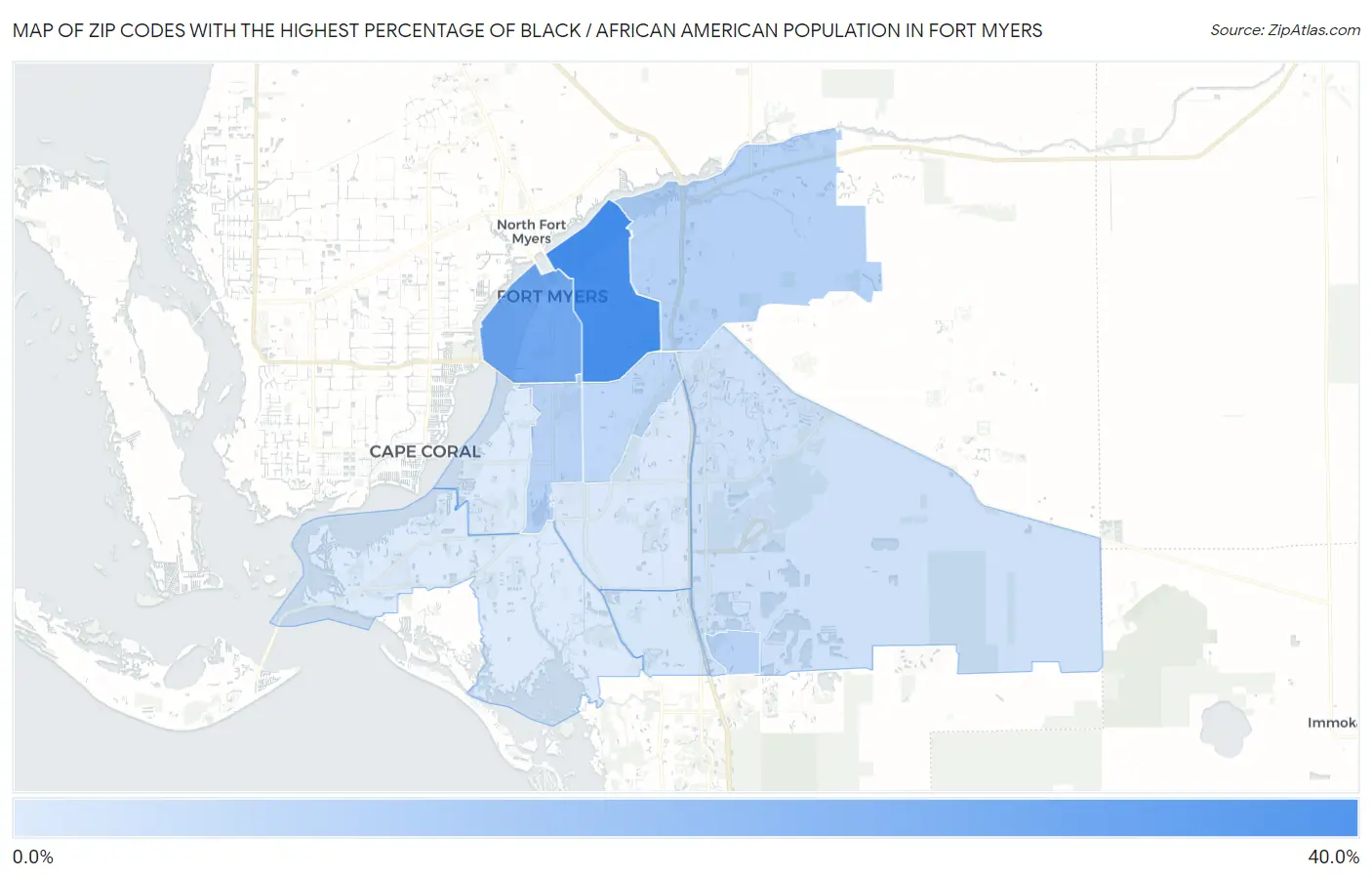 Zip Codes with the Highest Percentage of Black / African American Population in Fort Myers Map
