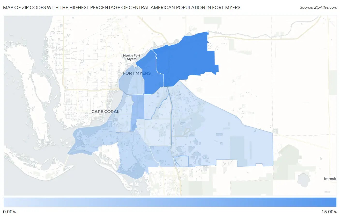 Zip Codes with the Highest Percentage of Central American Population in Fort Myers Map