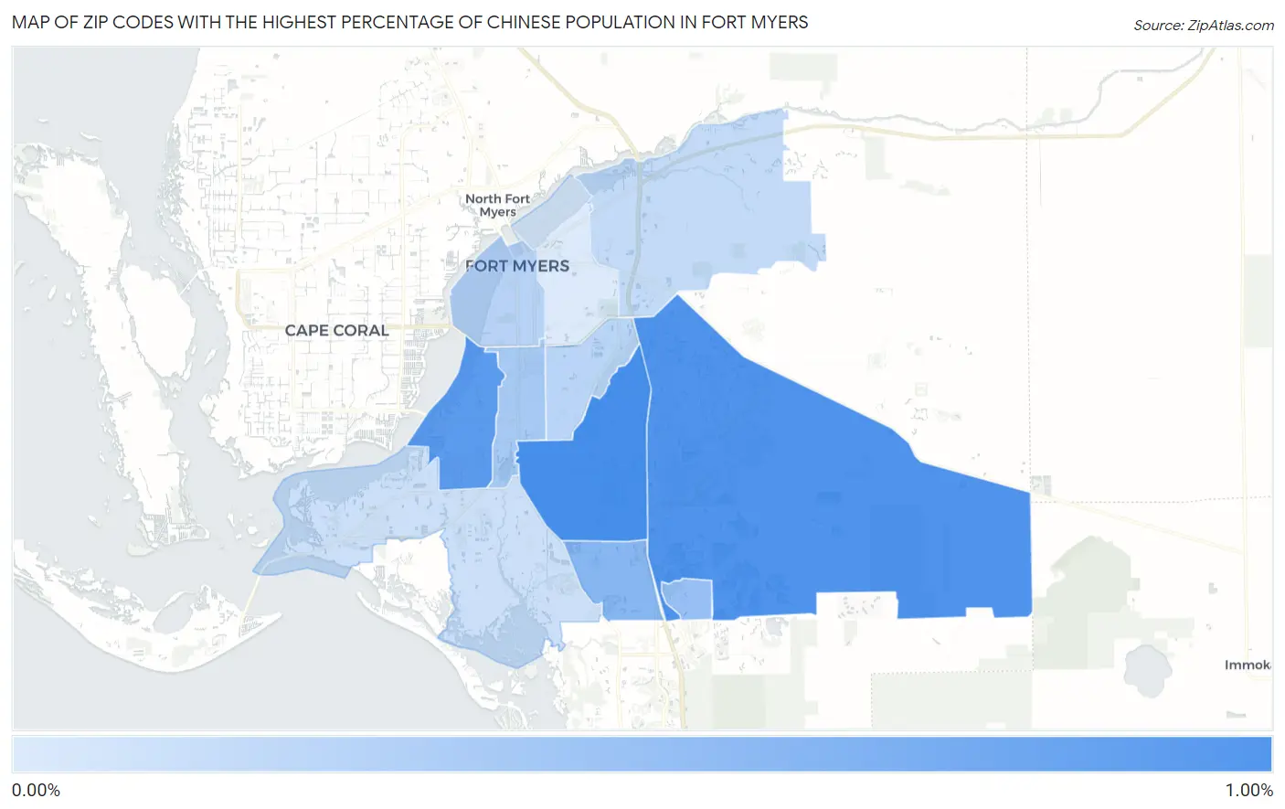 Zip Codes with the Highest Percentage of Chinese Population in Fort Myers Map