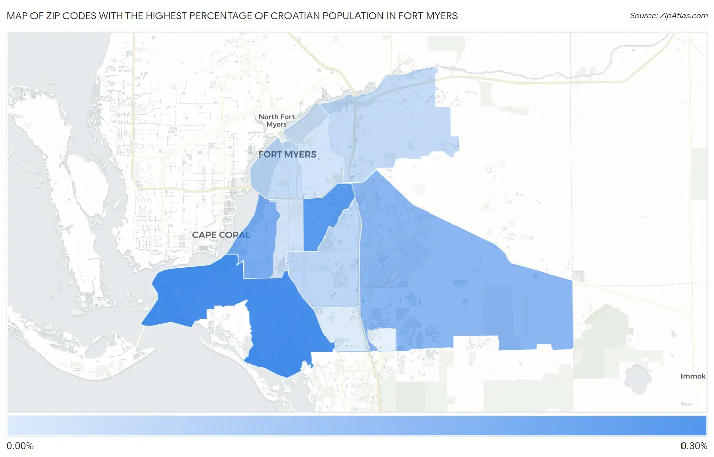 Zip Codes with the Highest Percentage of Croatian Population in Fort Myers Map